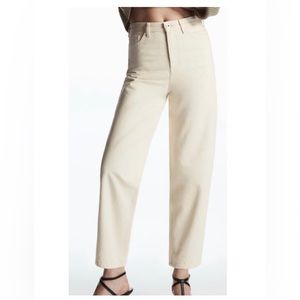 COS Tapered Leg Jeans High Rise Ankle Length Cotton Denim in Off White